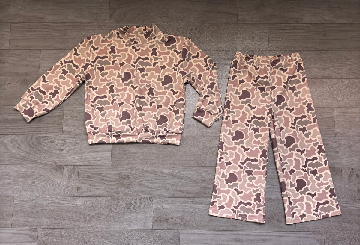 Baby Girls Khaki Camo Top Flare Pant Yoga Active Clothes Set Preorder