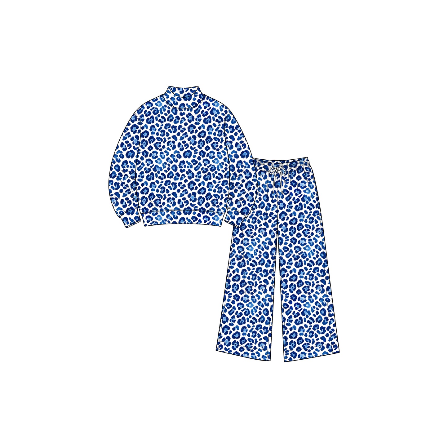 Preorder moq 5 Baby Girls Blue Leopard Top Flare Pant Yoga Active Clothes Set