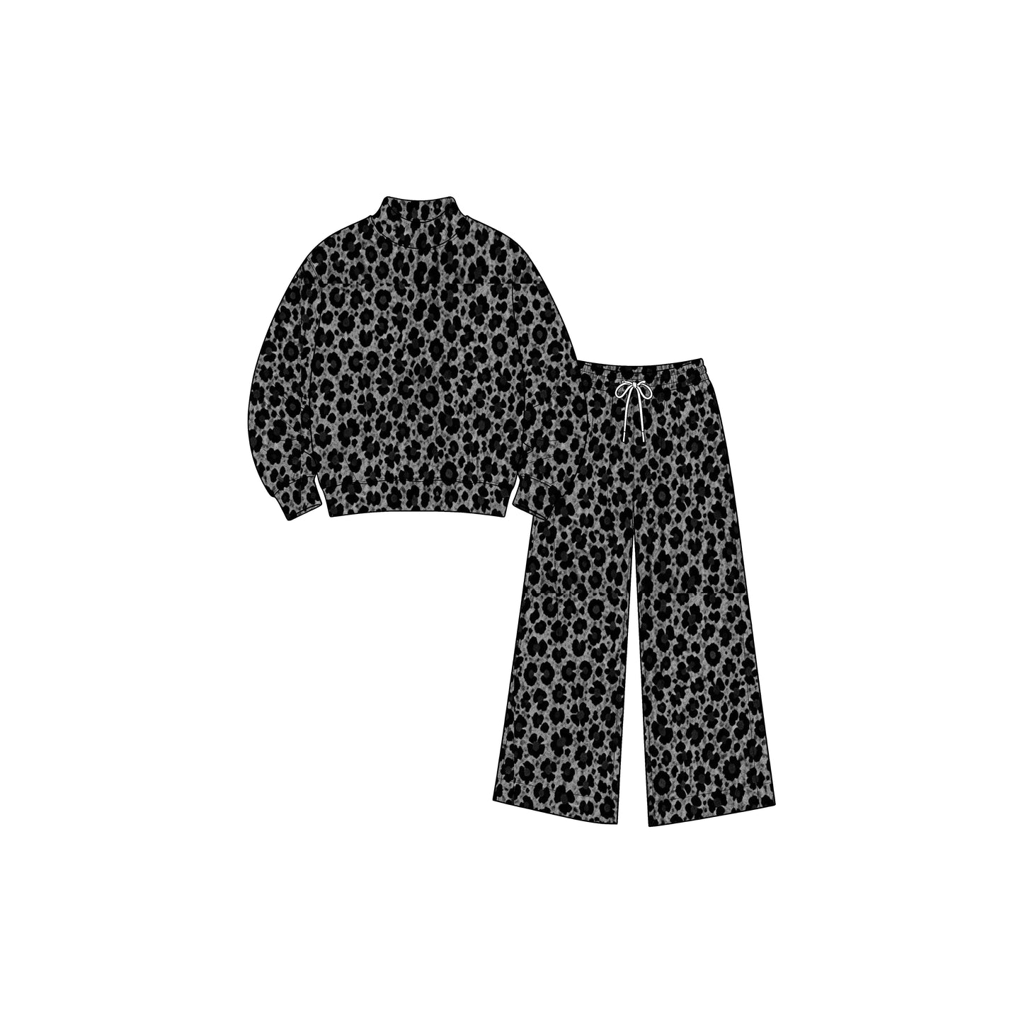 Preorder moq 5 Baby Girls Black Leopard Top Flare Pant Yoga Active Clothes Set