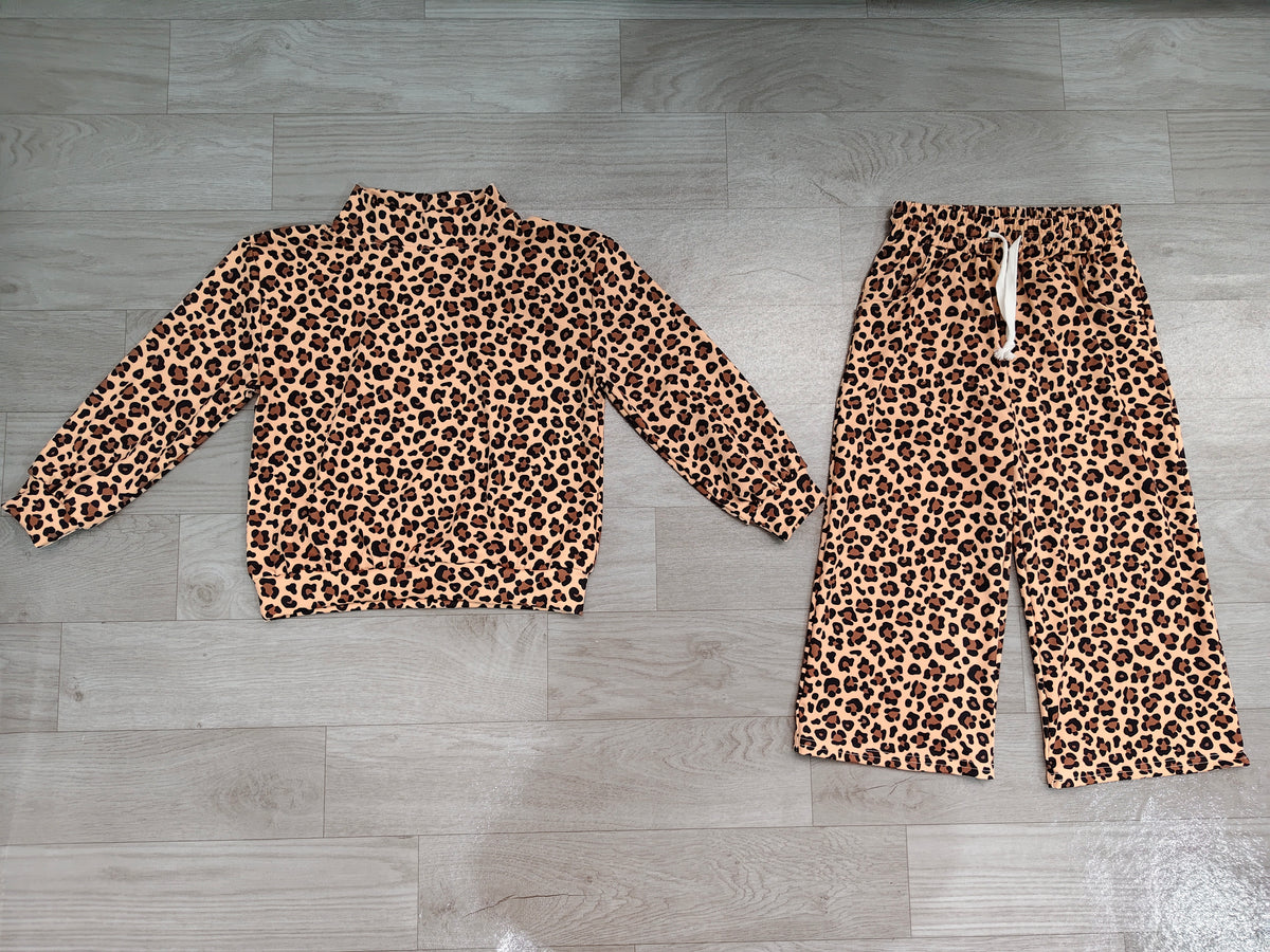Baby Girls Khaki Leopard Choker Top Flare Pant Yoga Active Clothes Set Preorder