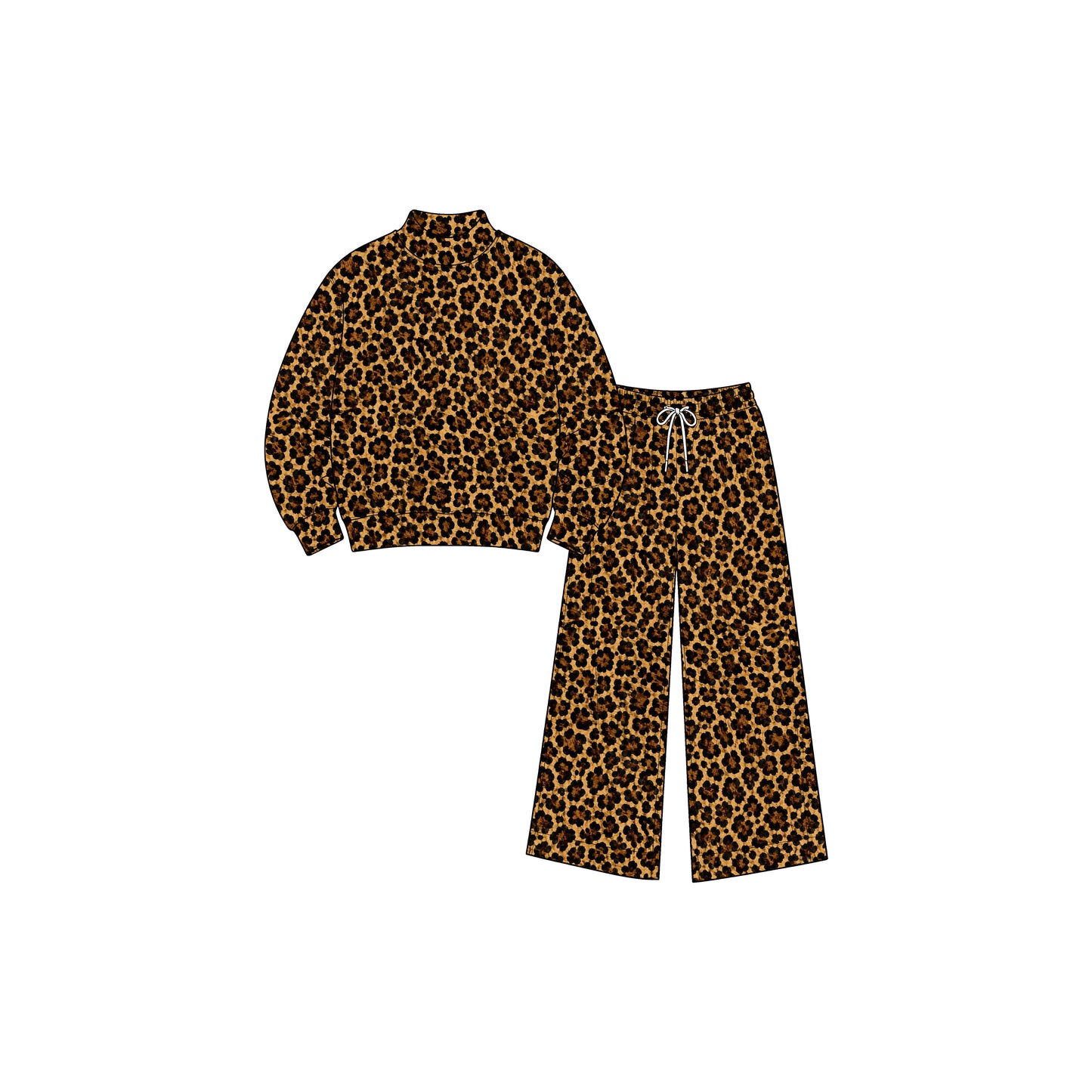 Preorder moq 5 Baby Girls Khaki Leopard Top Flare Pant Yoga Active Clothes Set