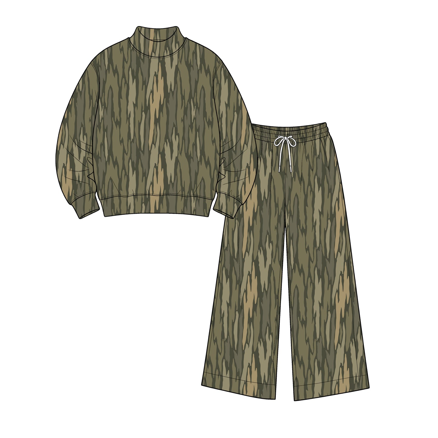 Preorder moq 5 Adult Women Olive Wood Camo Choker Top Flare Pant Clothes Sets