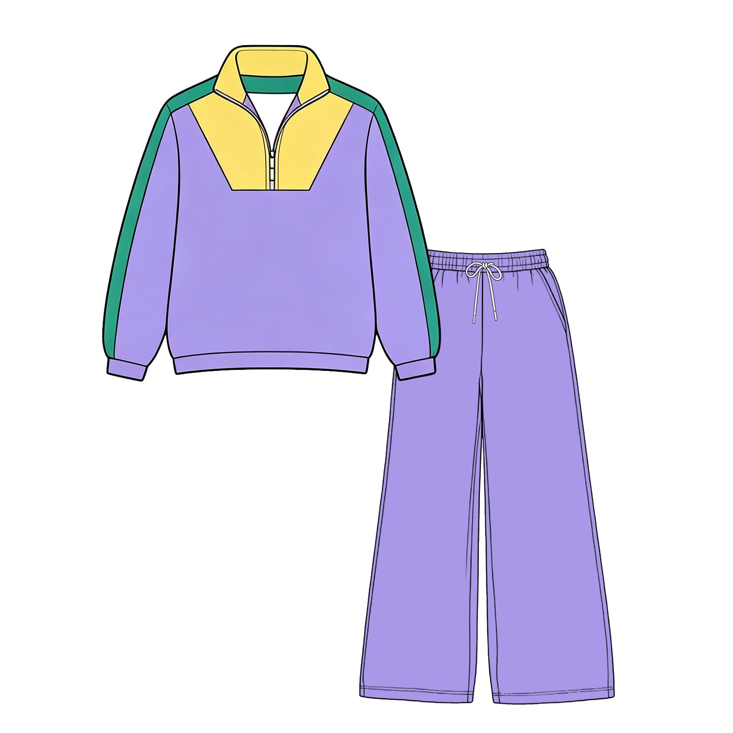 Preorder moq 5 Adult Women Zip Pullover Pockets Pant Mardigras Yoga Active Clothes Set