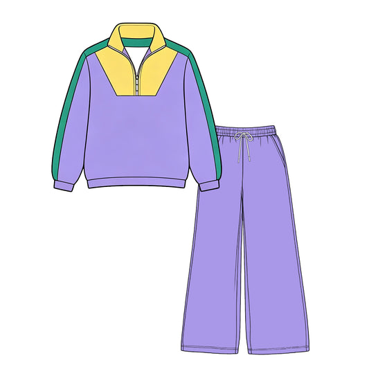 Adult Women Zip Pullover Pockets Pant Mardigras Yoga Active Clothes Set Preorder