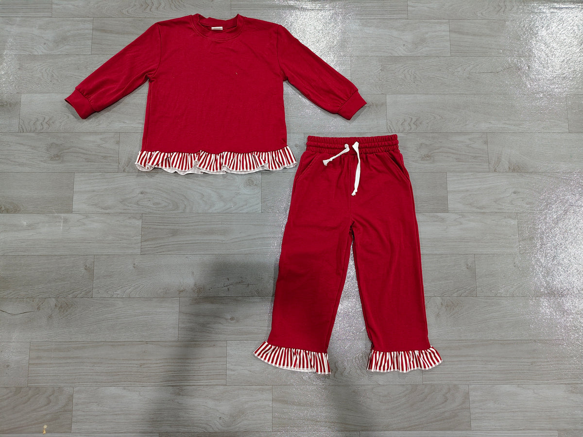 Baby Girls Maroon Long Sleeve Top Ruffle Pant Cotton Clothes Set Preorder