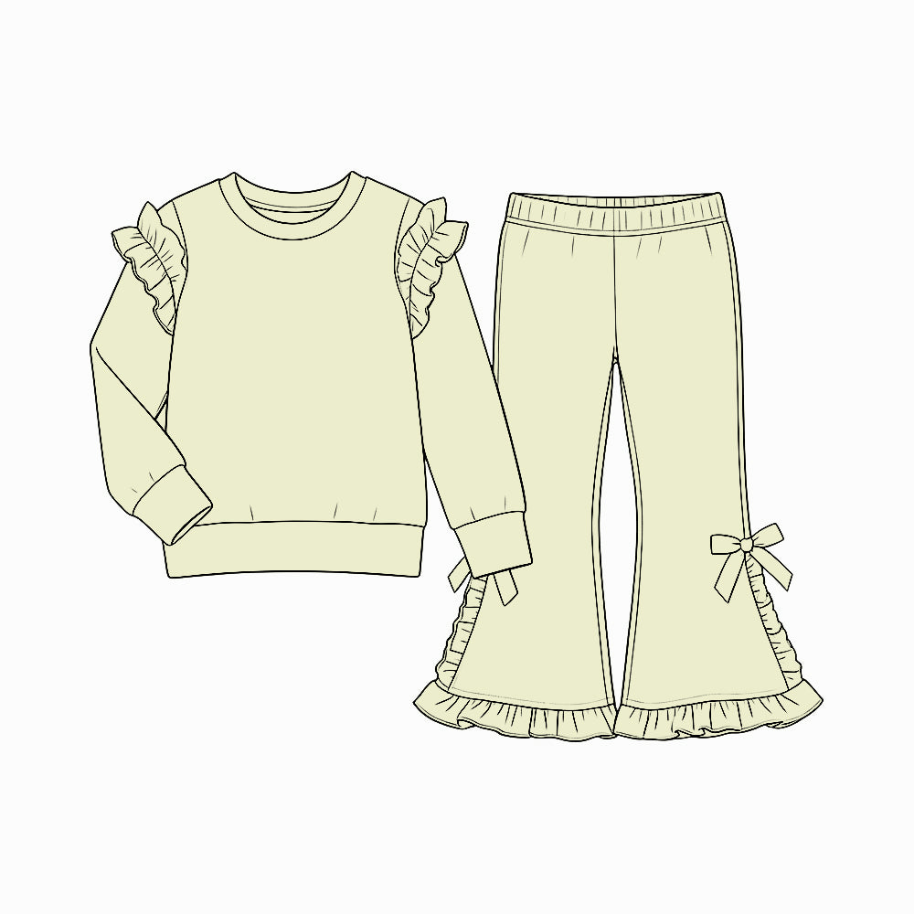 Baby Girls Yellow Long Sleeve Top Bell Bottom Ruffle Pant Clothes Set Preorder