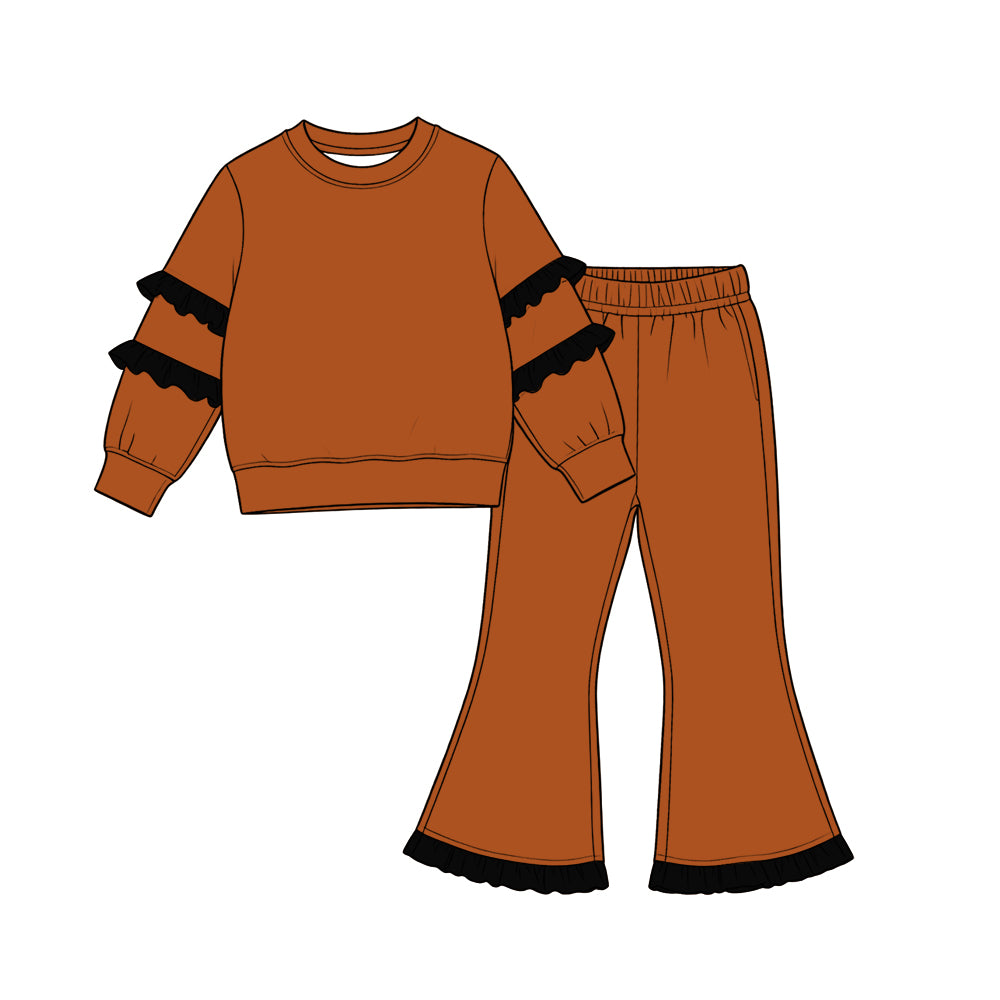 Baby Girls Orange Long Sleeve Top Bell Bottom Ruffle Pant Clothes Set Preorder