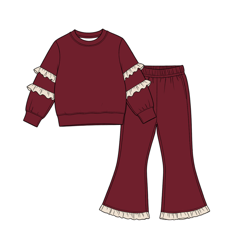 Baby Girls Red Long Sleeve Top Bell Bottom Ruffle Pant Clothes Set Preorder
