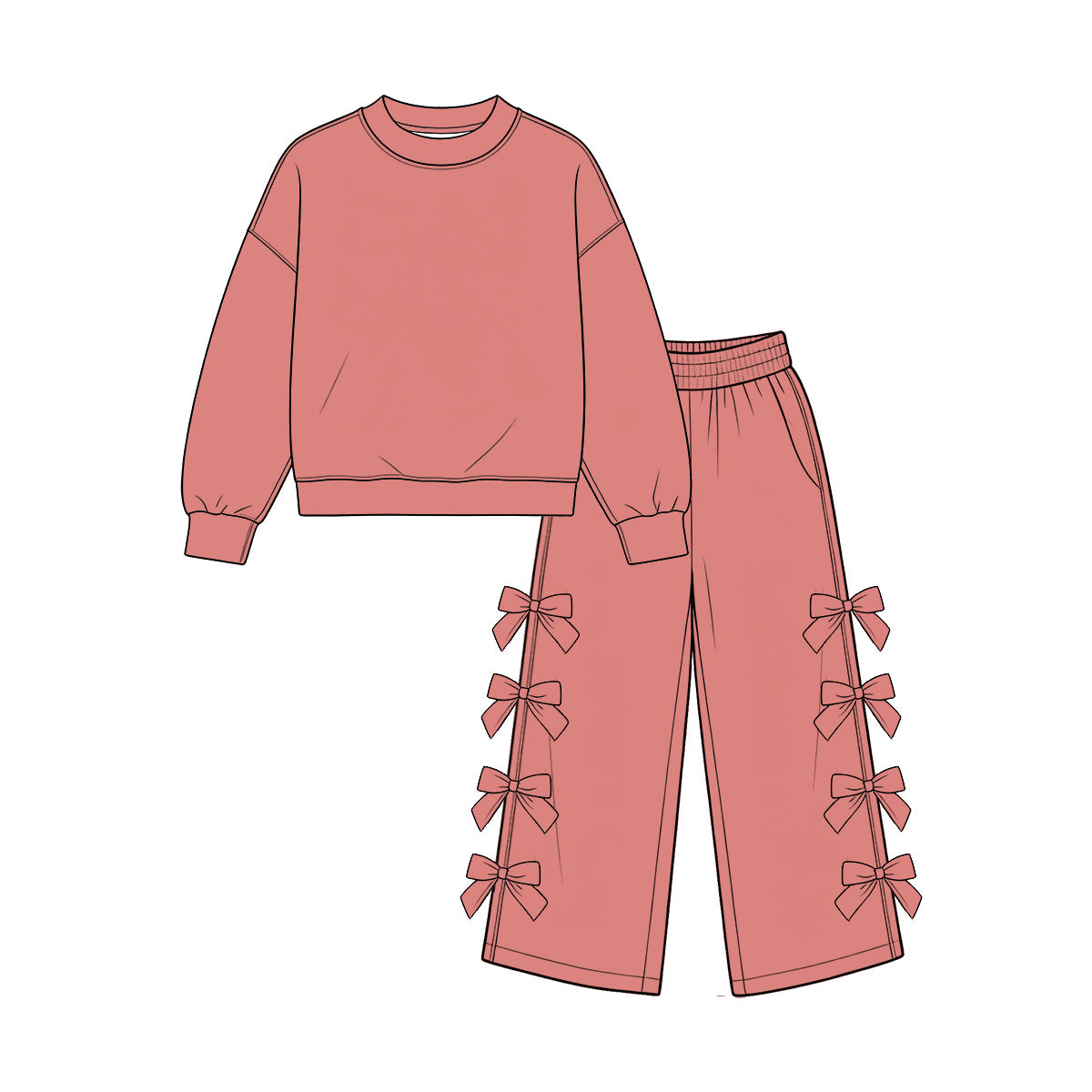 Baby Girls Peach Long Sleeve Top Bows Pockets Flare Pant Clothes Set Preorder
