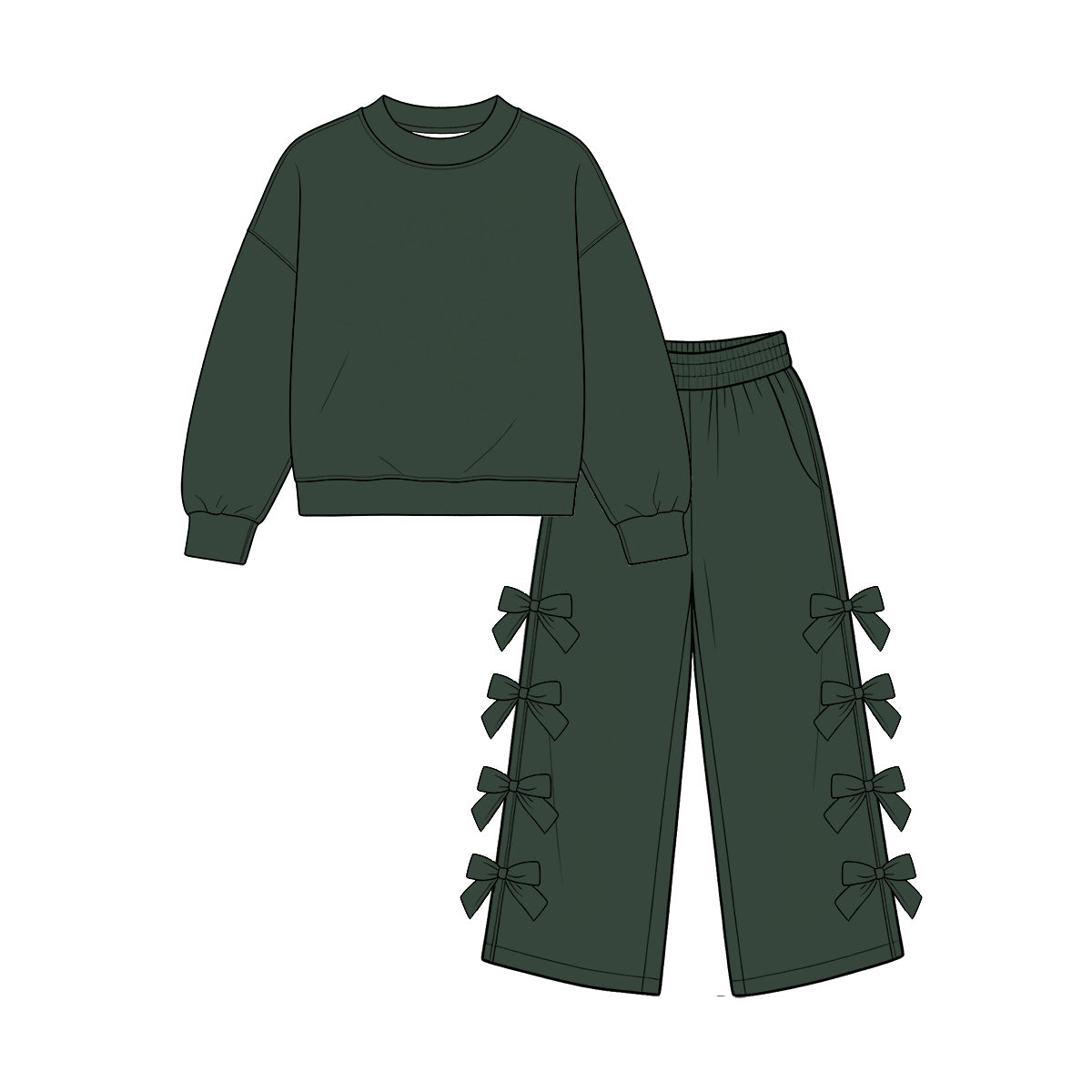 Baby Girls Green Long Sleeve Top Bows Pockets Flare Pant Clothes Set Preorder