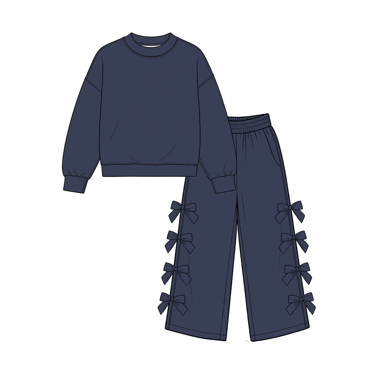Baby Girls Navy Long Sleeve Top Bows Pockets Flare Pant Clothes Set Preorder