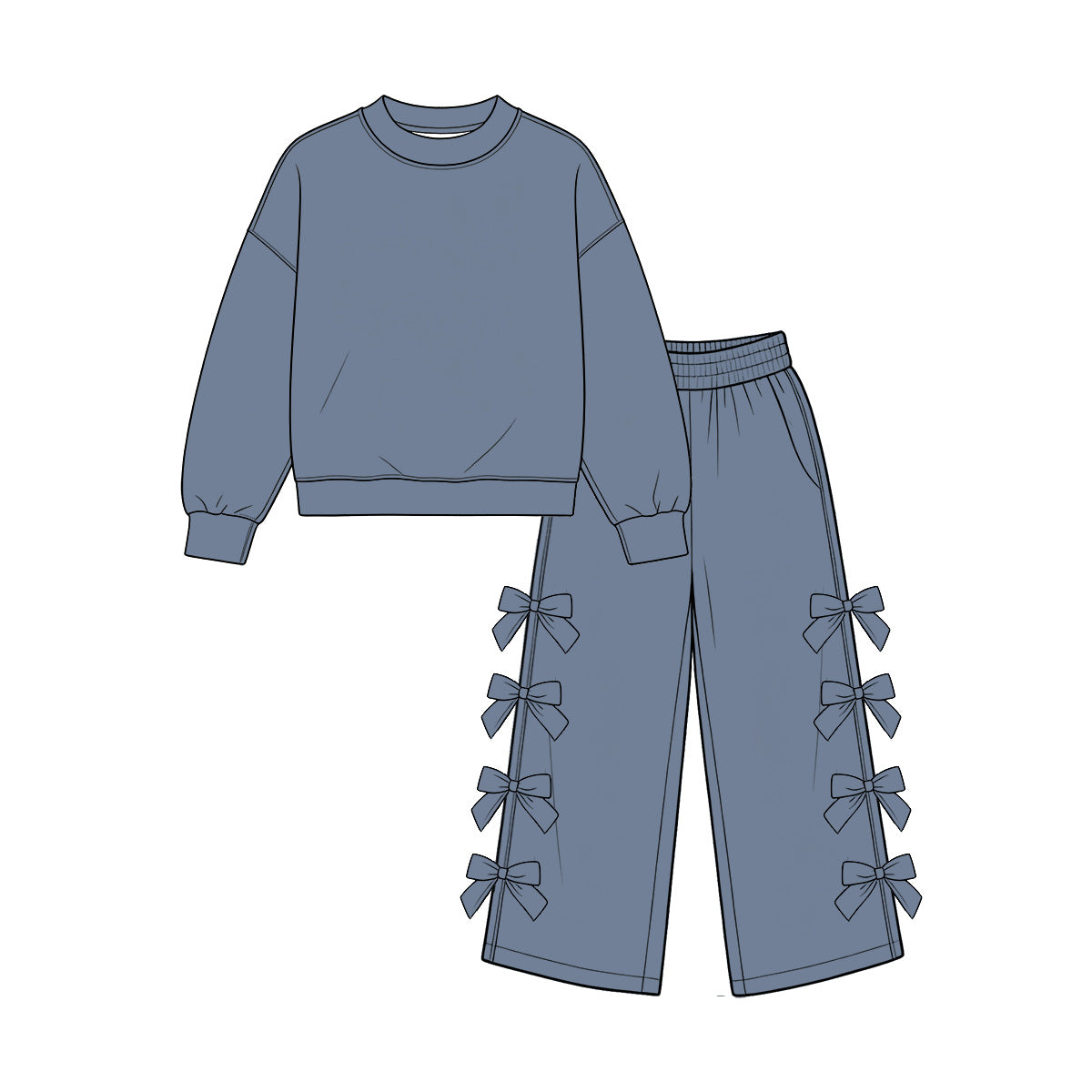 Baby Girls Blue Long Sleeve Top Bows Pockets Flare Pant Clothes Set Preorder
