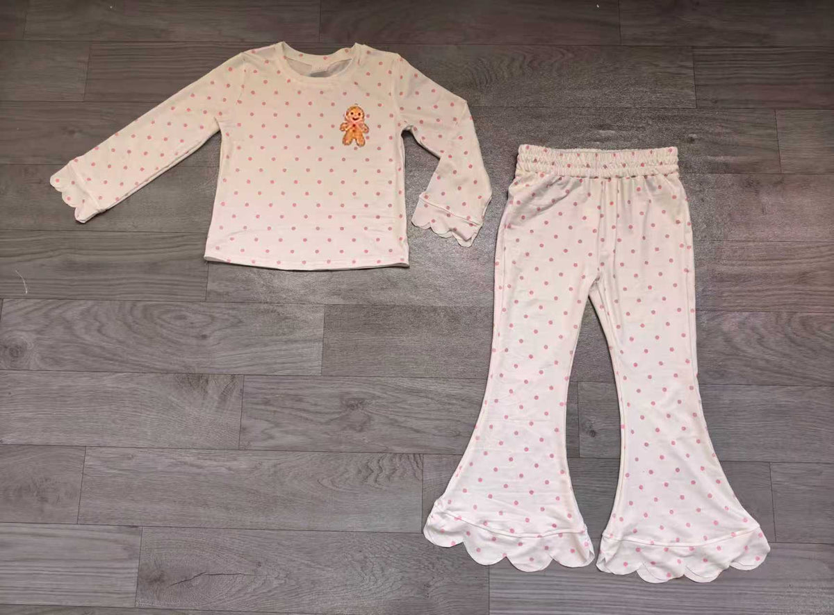 Embroidery Gingerbread Baby Girls Scallop Flare Pant Christmas Set Preorder