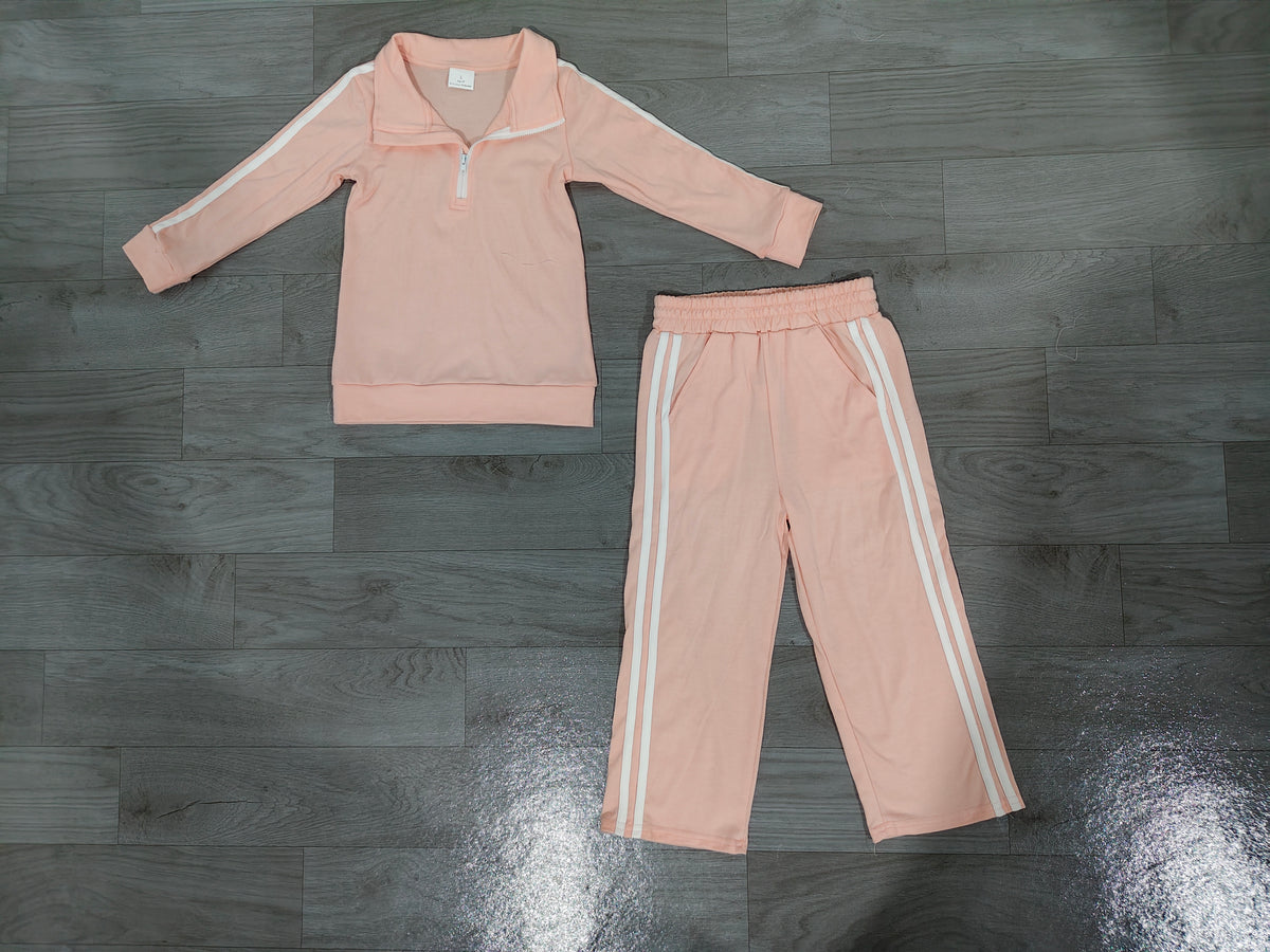 Baby Girls Pink Long Sleeve Zip Choker Pullovers Pant Cotton Clothes Set Preorder