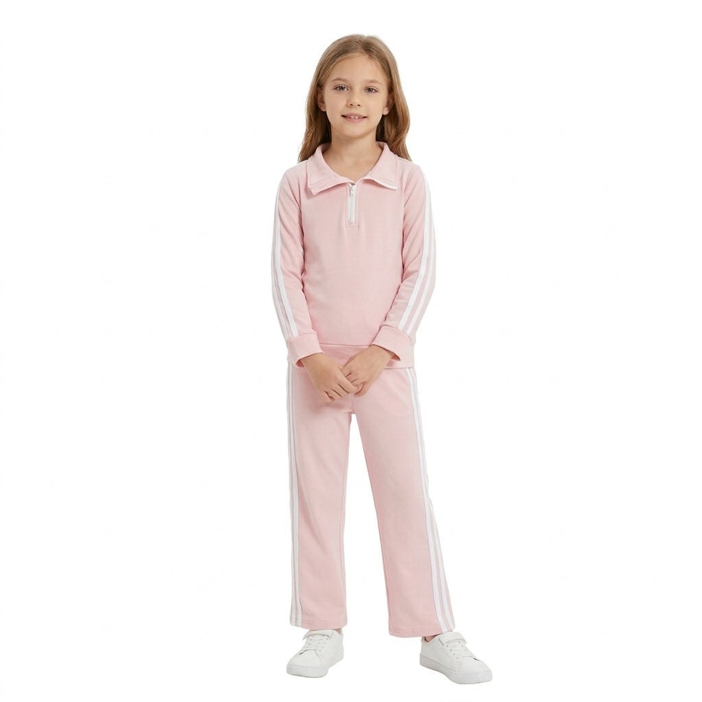 Baby Girls Pink Long Sleeve Zip Pullovers Pockets Pant Cotton Clothes Set