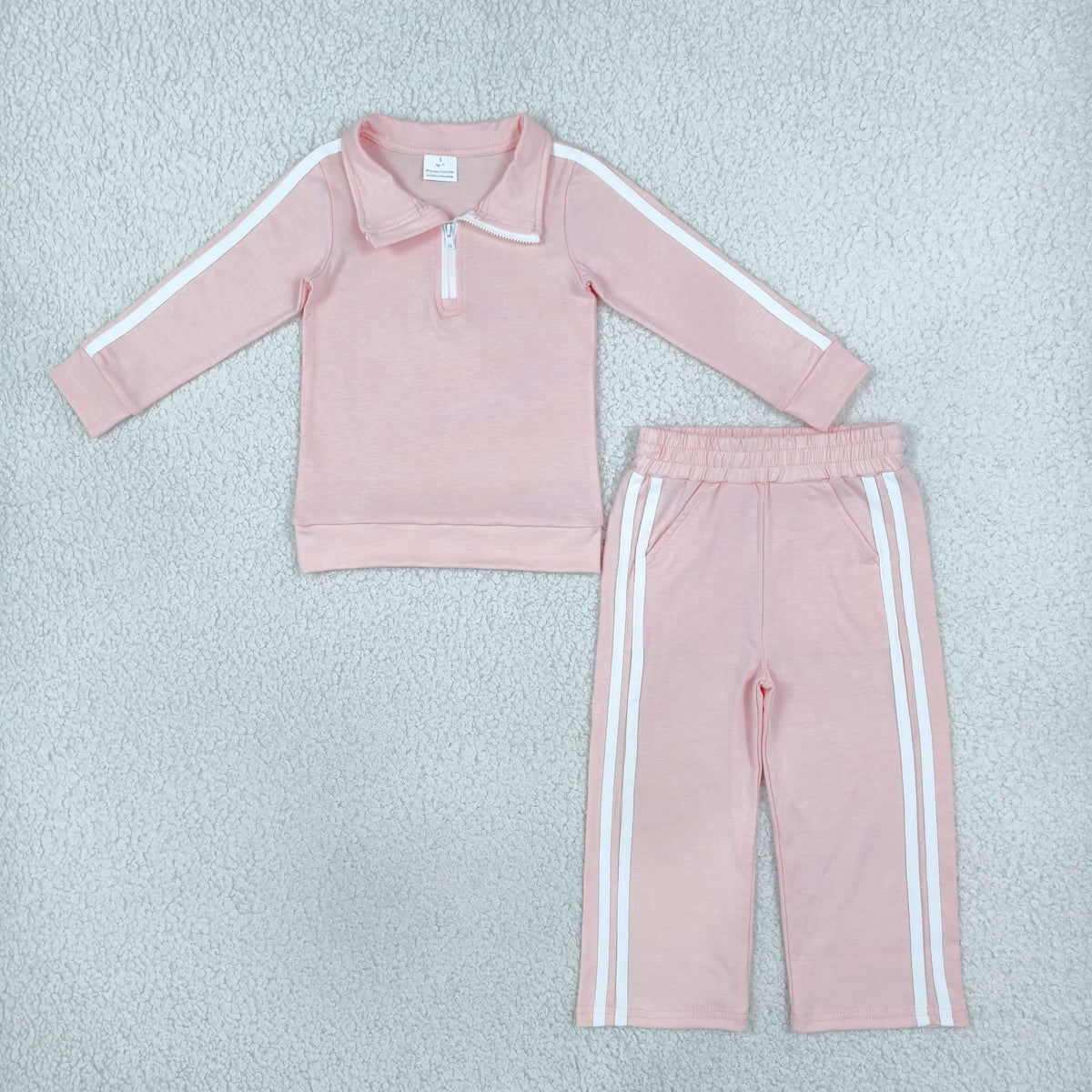 Baby Girls Pink Long Sleeve Zip Pullovers Pockets Pant Cotton Clothes Set