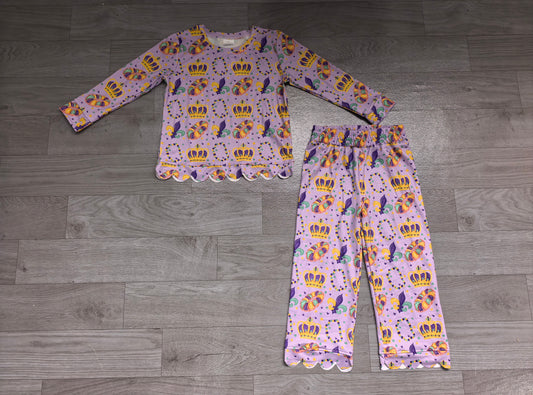 Baby Girls Mardigras Crowns Donuts Anchors Top Pant Scallop Clothes Set Preorder