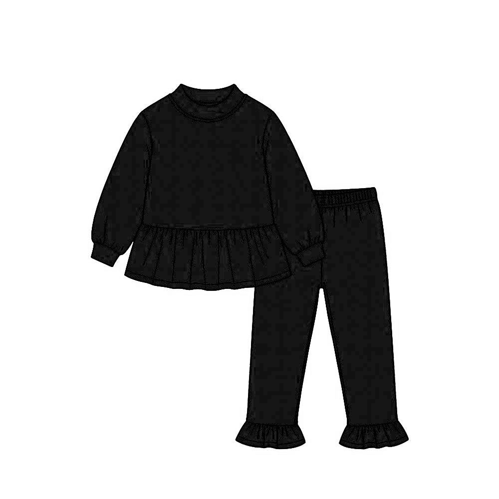 Baby Girls Black Long Sleeve Ruffle Tunic Leggings Clothes Set Preorder