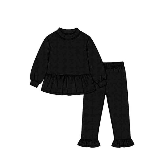 Baby Girls Black Long Sleeve Ruffle Tunic Leggings Clothes Set Preorder