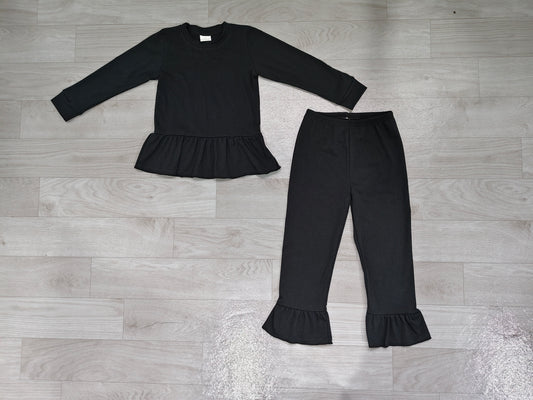 Baby Girls Black Long Sleeve Ruffle Tunic Leggings Clothes Set Preorder