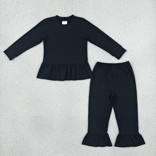 Baby Girls Black Long Sleeve Shirts Top Ruffle Pant Clothes Set