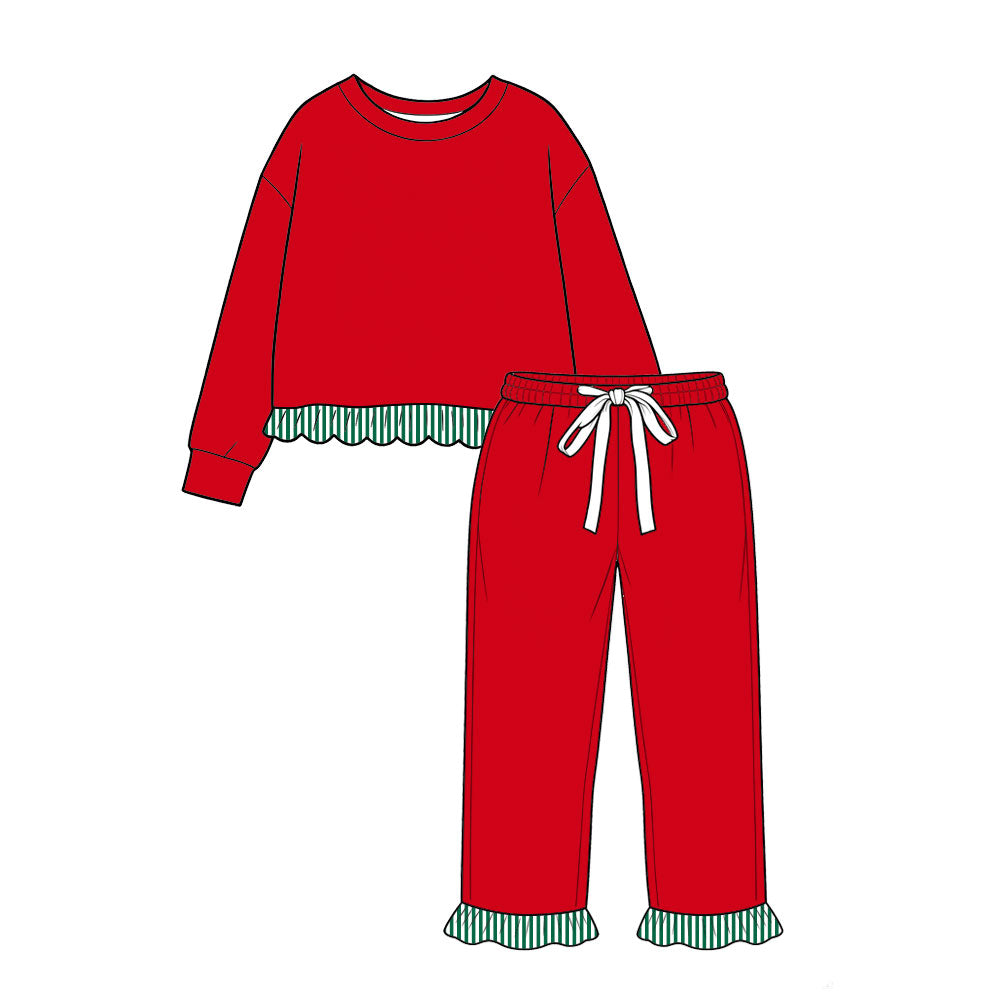 Baby Girls Red Long Sleeve Top Ruffle Pant Clothes Set Preorder