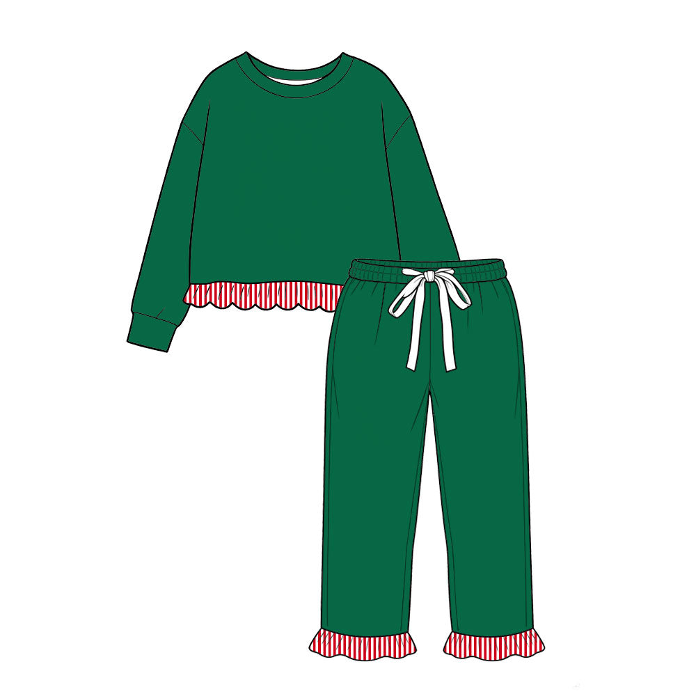Baby Girls Green Long Sleeve Top Ruffle Pant Clothes Set Preorder