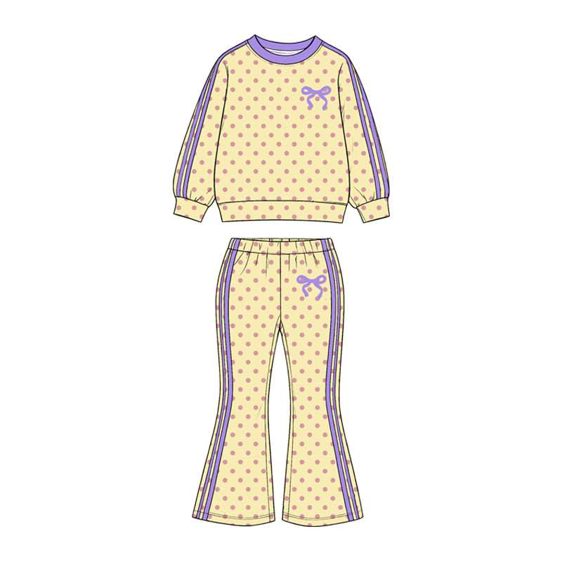 Baby Girls Yellow Polka Dots Bow Top Bell Bottom Pant Clothes Set Preorder
