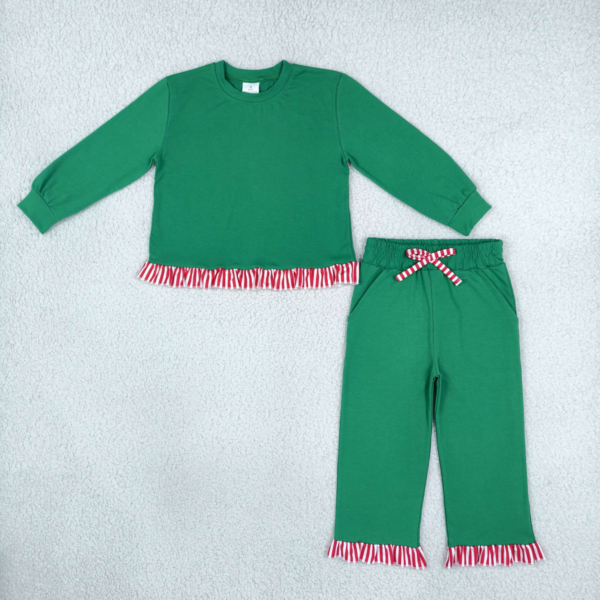 Baby Girls Green Long Sleeve Top Pockets Ruffle Pant Clothes Set