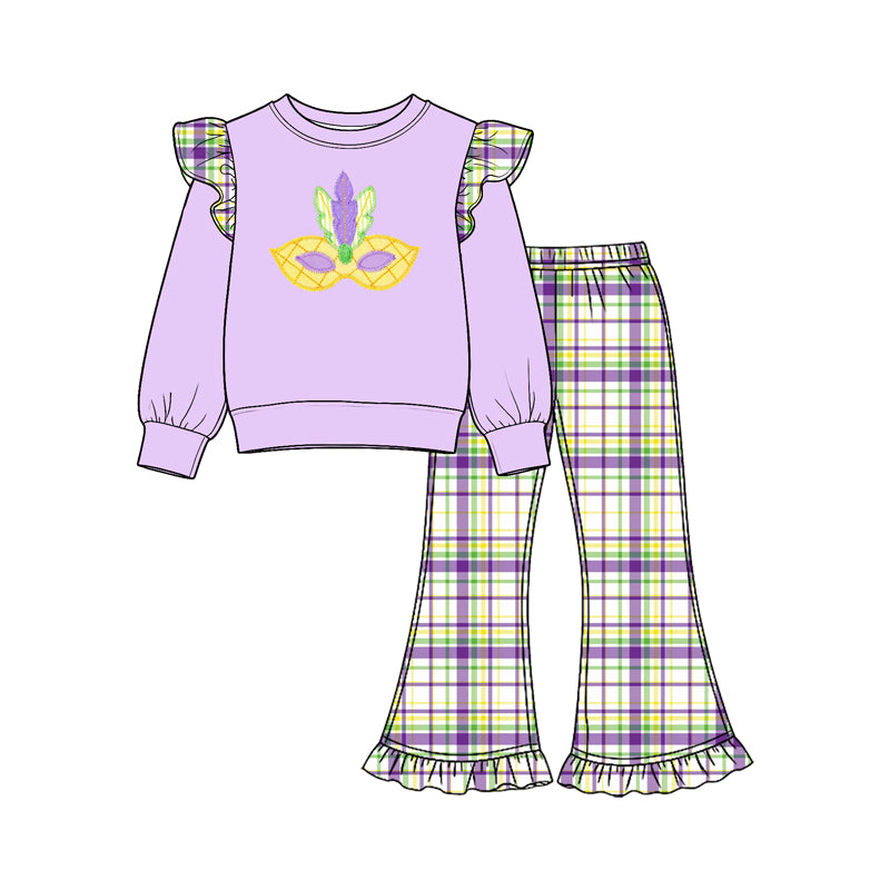 Baby Girls Mardigras Mask Anchors Top Checked Ruffle Pant Clothes Set Preorder