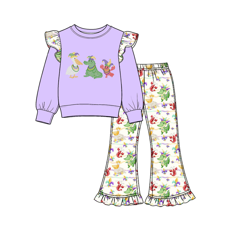 Baby Girls Mardigras Anchors Crayfishes Top Ruffle Pant Clothes Set Preorder