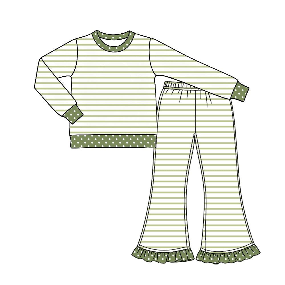 Baby Girls Green Stripe Top Ruffle Bell Bottom Pant Clothes Set Preorder