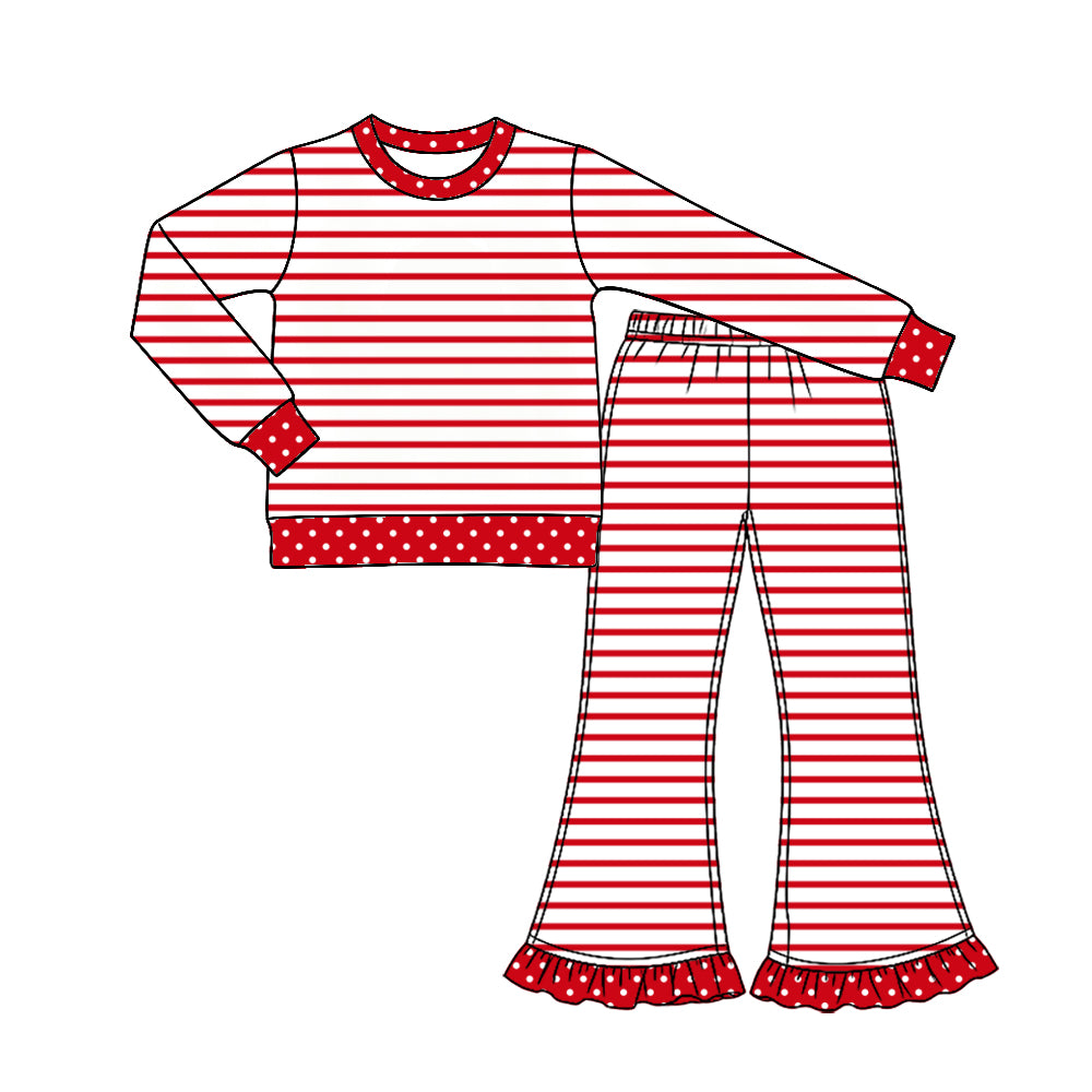 Baby Girls Red Stripe Top Ruffle Bell Bottom Pant Clothes Set Preorder