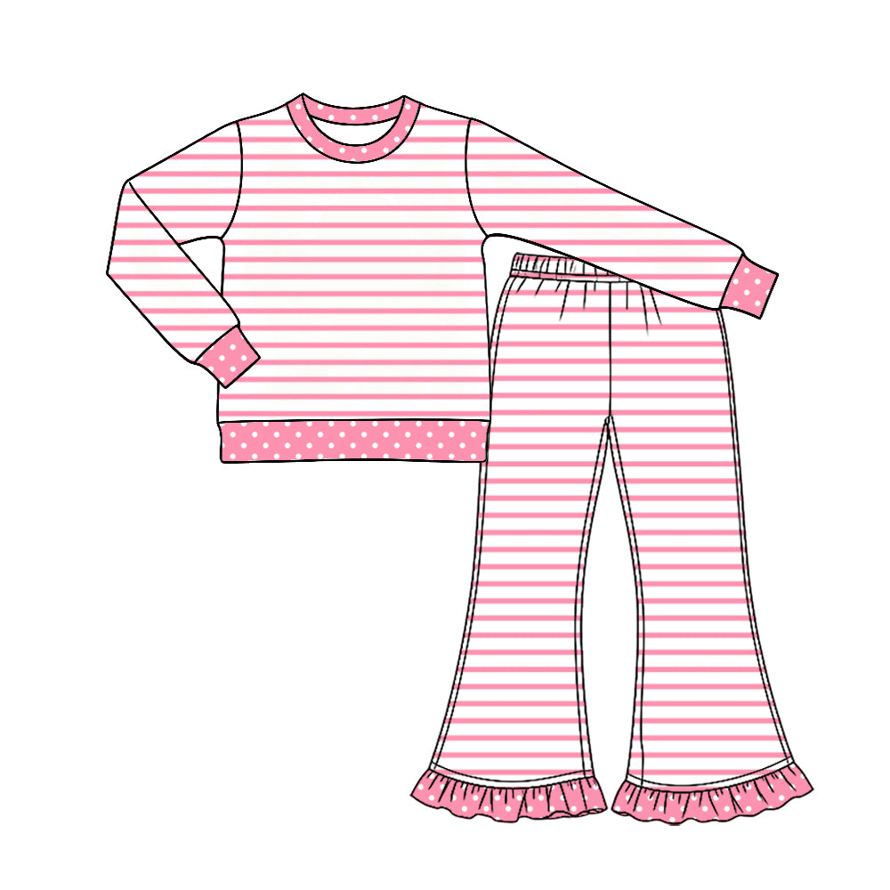 Baby Girls Pink Stripe Top Ruffle Bell Bottom Pant Clothes Set Preorder