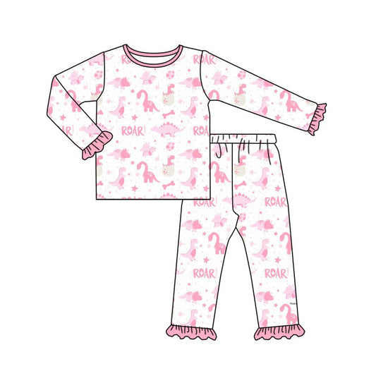 Baby Girls Pink Dinosaurs Roar Top Ruffle Pant Pajamas Set Preorder