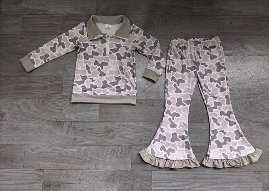 Baby Girls Grey Camo Zip Pullovers Bell Bottom Pants Preorder