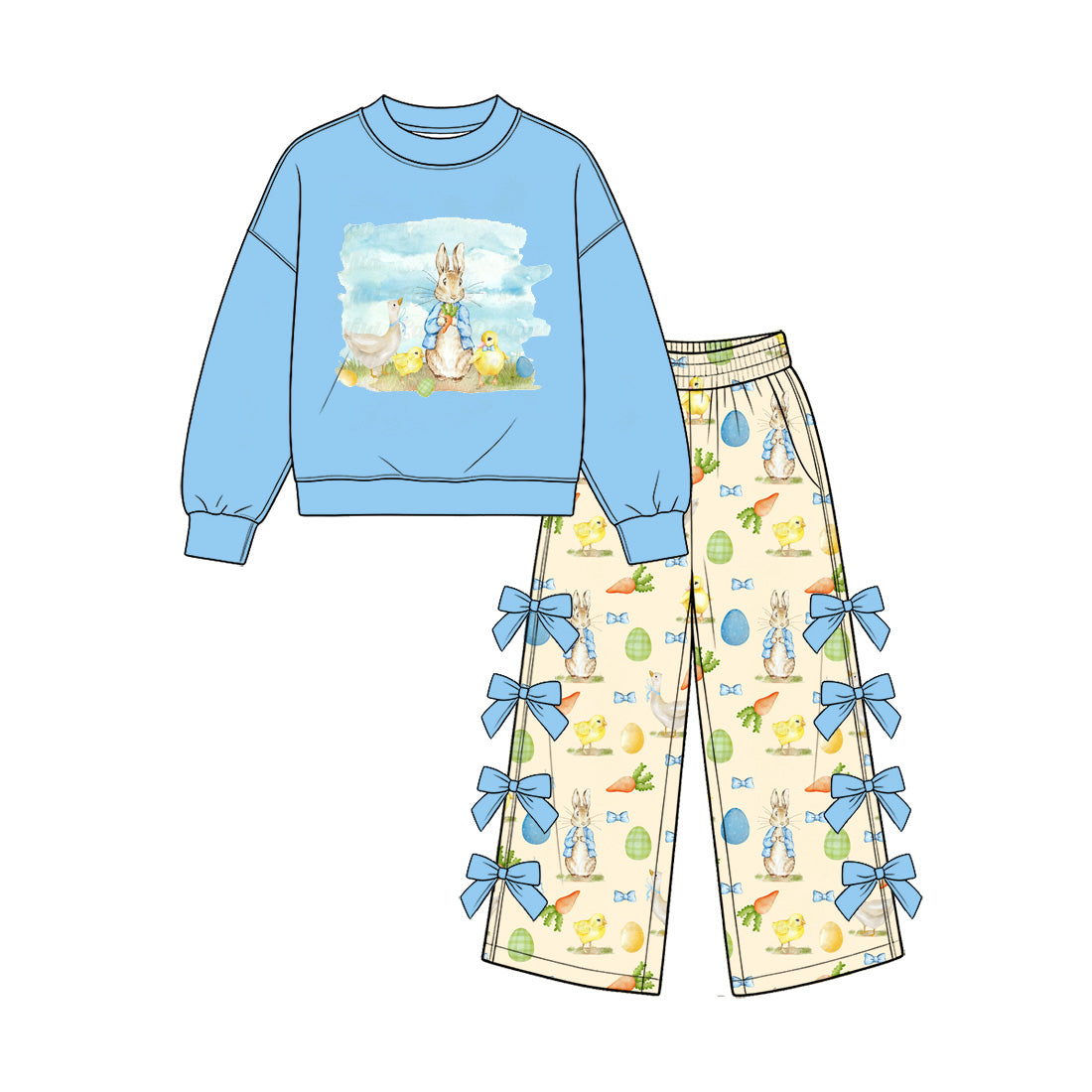 Baby Girls Rabbits Carrots Top Bows Flare Pant Easter Clothes Sets Preorder