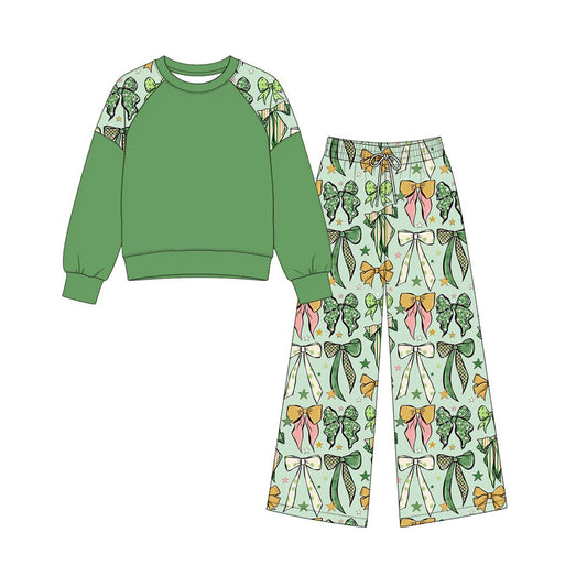 Baby Girls Green Shirt Top Clovers Bows Flare Pant St Patrick Clothes Sets Preorder