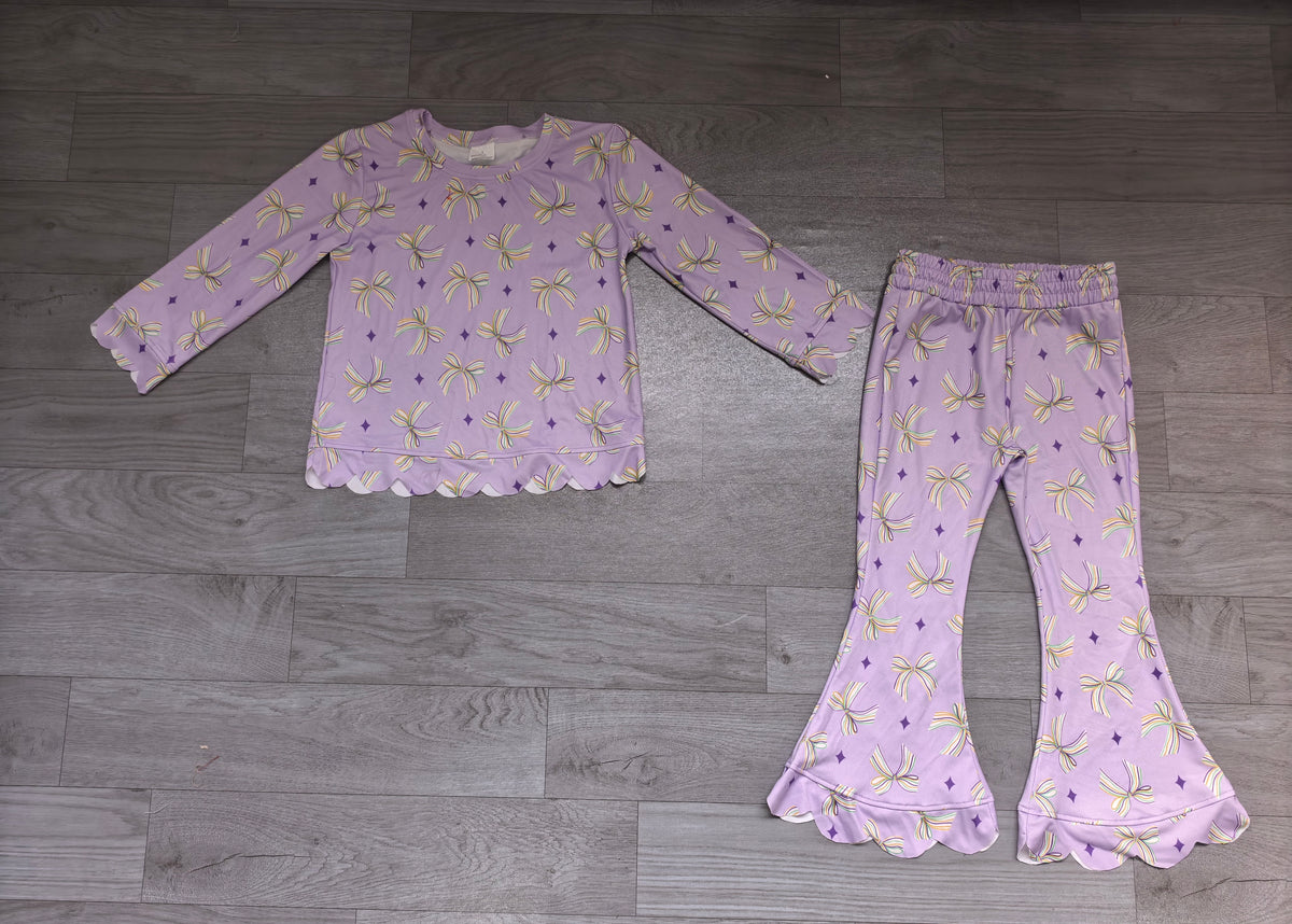 Baby Girls Mardigras Rainbow Bows Flare Pants Scallop Clothes Sets Preorder