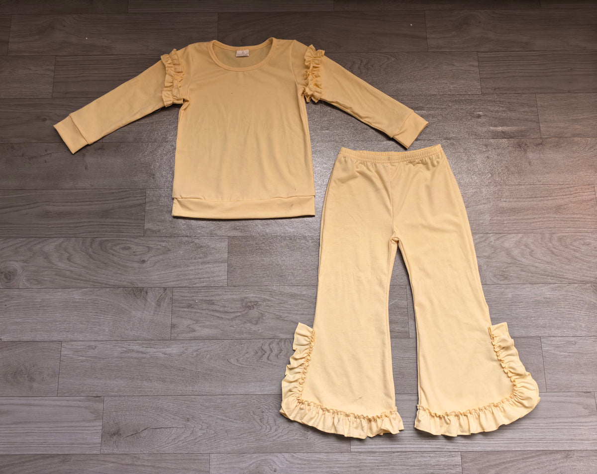Baby Girls Yellow Long Sleeve Top Bell Bottom Ruffle Pant Clothes Set Preorder