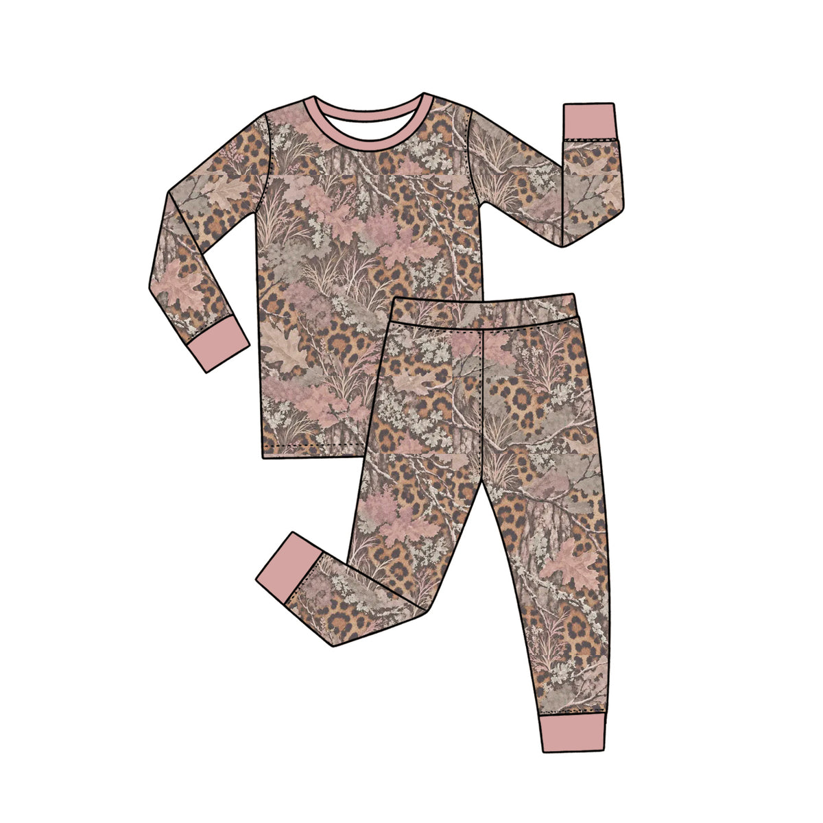 Preorder moq 5 Baby Girls Leaves Camo Leopard Pajamas Sets