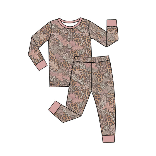 Preorder moq 5 Baby Girls Leaves Camo Leopard Pajamas Sets