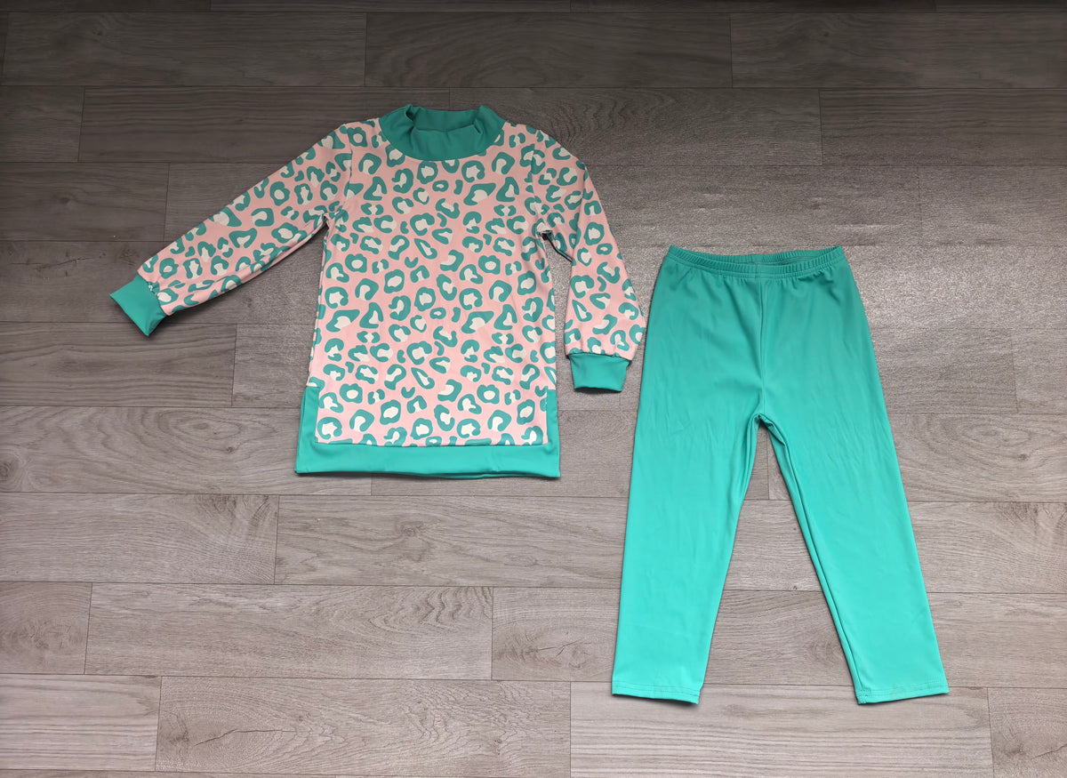 Baby Girls Pink Blue Leopard Top Leggings Yoga Active Clothes Sets Preorder