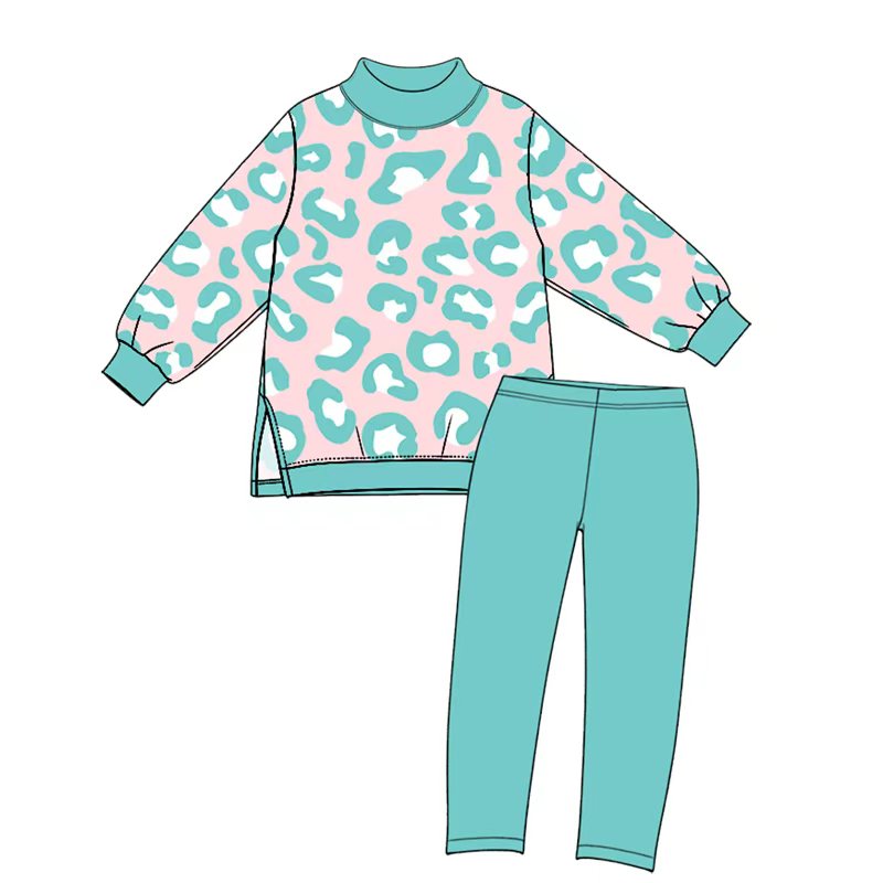 Baby Girls Pink Blue Leopard Top Leggings Yoga Active Clothes Sets Preorder