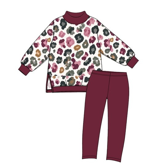 Baby Girls Maroon Green Leopard Top Leggings Yoga Active Clothes Sets Preorder