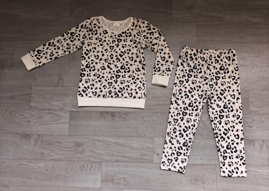 Baby Girls Black Leopard Hearts Top Pant Valentines Pajamas Sets Preorder