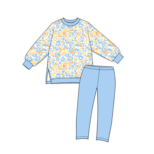 Baby Girls Blue Leopard Top Leggings Yoga Active Clothes Sets Preorder