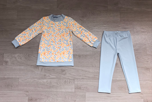 Baby Girls Blue Leopard Top Leggings Yoga Active Clothes Sets Preorder