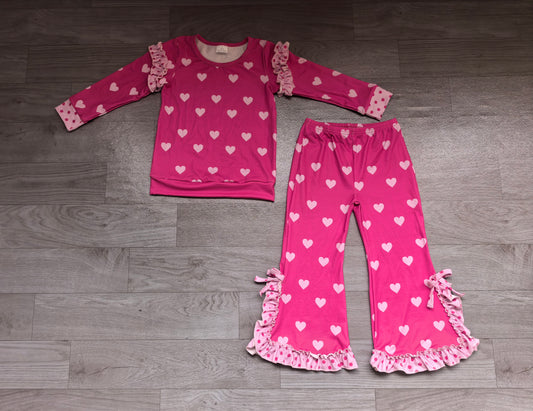 Baby Girls Long Sleeve Hearts Top Ruffle Flare Pant Valentines Clothes Sets Preorder