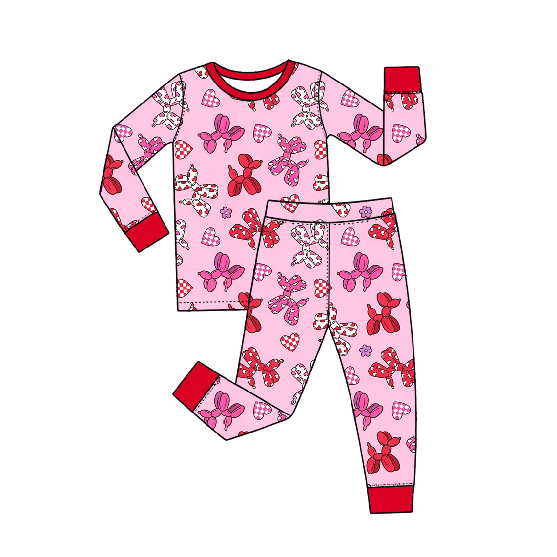 Preorder moq 5 Baby Girls Pink Dogs Hearts Top Pant Valentines Pajamas Set